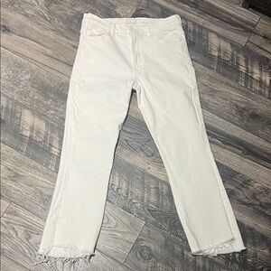 MOTHER Cream Insider Crop Step Fray Jeans